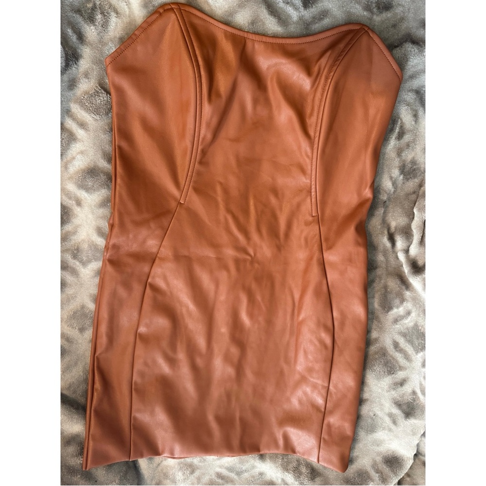 Brown Faux Leather Mini Tube Bodycon Dress